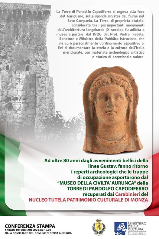 La Sabap di Caserta e Benevento invita alla conferenza stampa per la restituzione di reperti archeologici a Sessa Aurunca